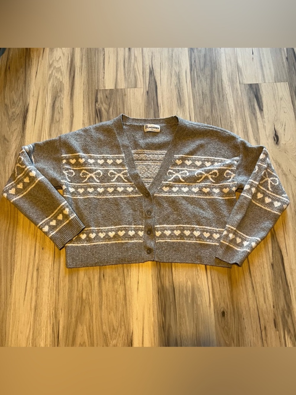 No Boundaries Gray Bow Patterned Button-Front Sweater Cardigan